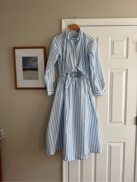 LOFT Dresses & Skirts - LOFT Blue White Striped Poplin Tie Front Pocket Shirtdress 4